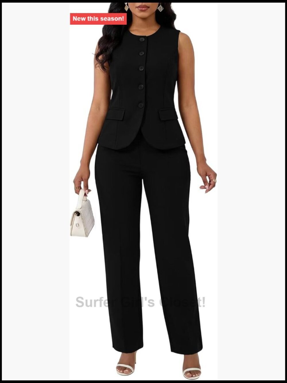 2 Piece Vest Pants Set Sleeveless Blazer Pantsuit Business Casual Outfits